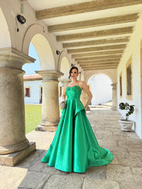 Beaded Strapless Satin Evening Dress Elegant A Line Prom Dress Ms2607011