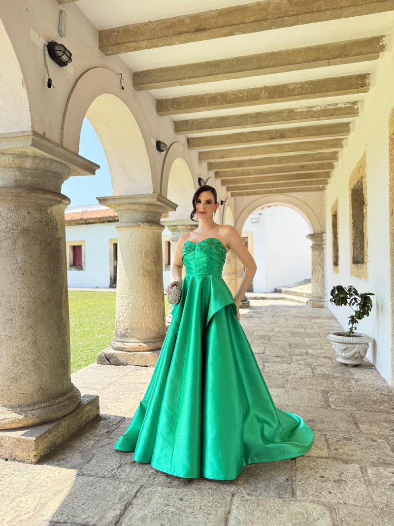 Beaded Strapless Satin Evening Dress Elegant A Line Prom Dress Ms2607011