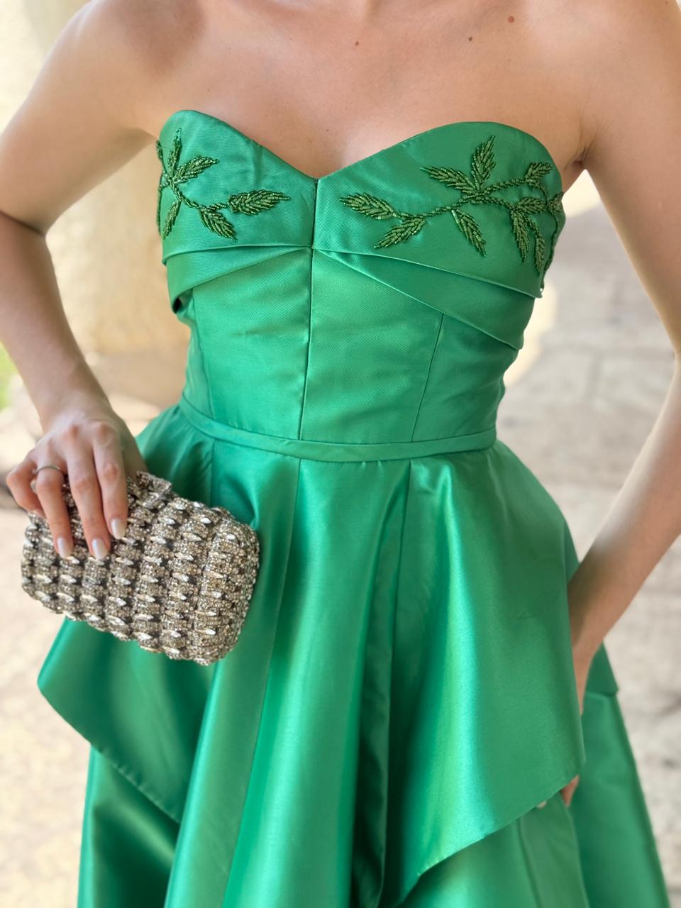 Beaded Strapless Satin Evening Dress Elegant A Line Prom Dress Ms2607011