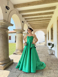 Beaded Strapless Satin Evening Dress Elegant A Line Prom Dress Ms2607011