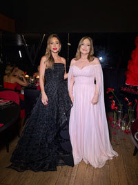 Pink Evening Dress Off Shoulder Chiffon Cape Sleeves A Line Beaded Sequins Prom Dress Ms2605066
