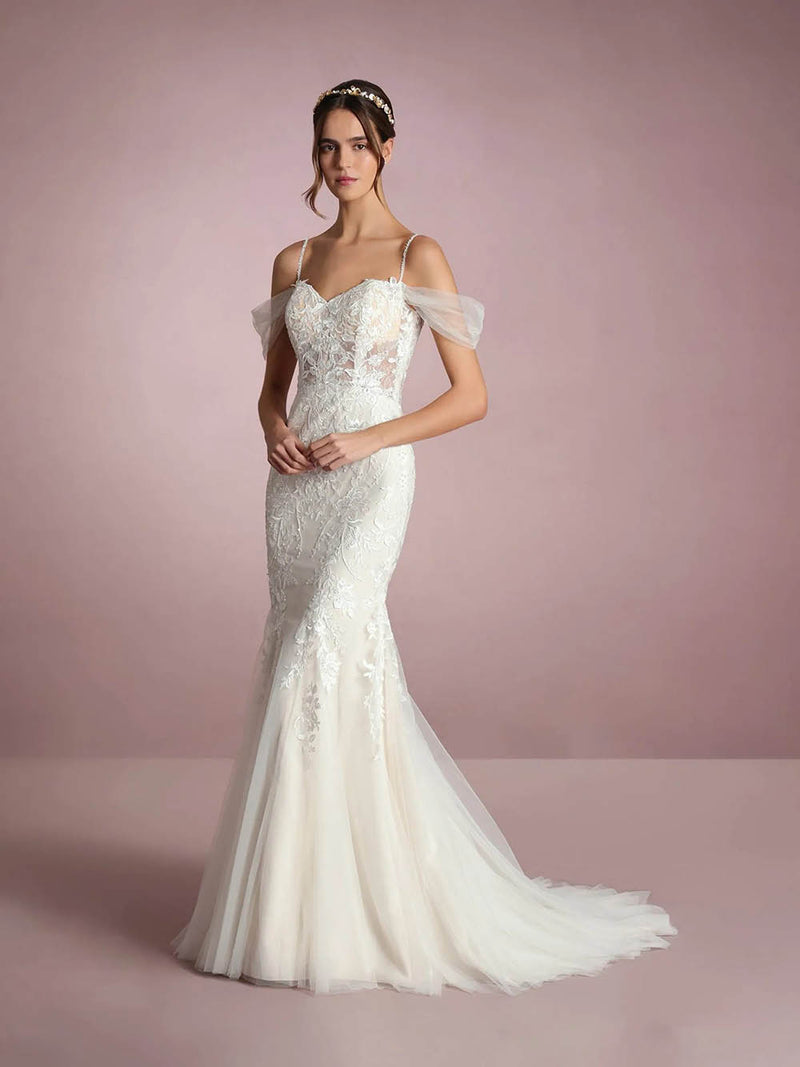 Off Shoulder Lace Mermaid Wedding Dress Sweetheart Tulle Bridal Gown Ms2511164