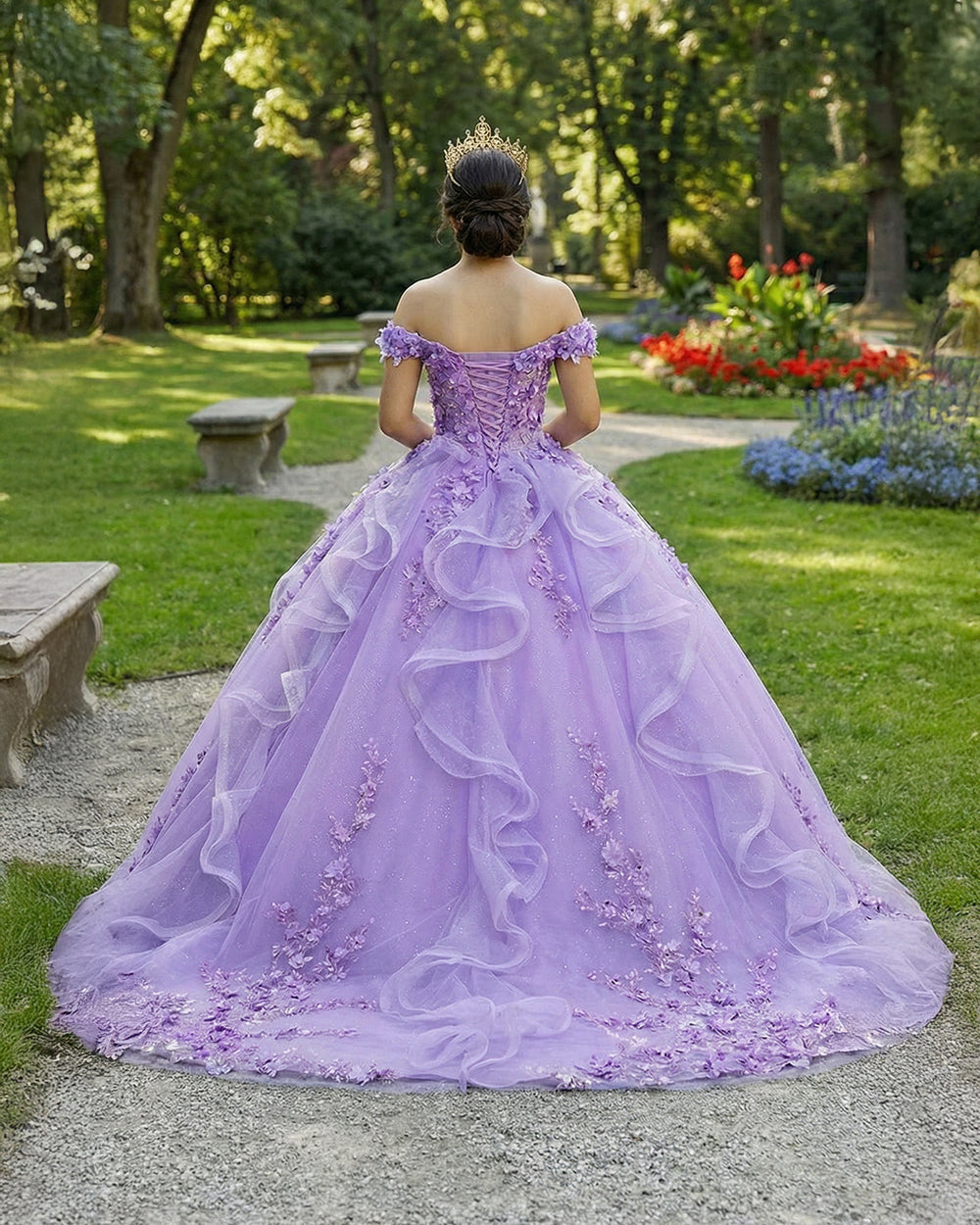 Quinceanera Dress Off Shoulder Ball Gown 3D Flower Appliques Beading Sweet 15 Dresses Ms250402