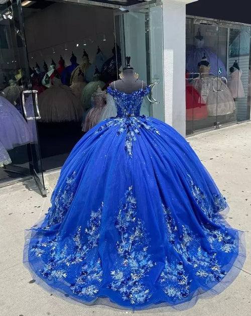 Damen Quinceanera-Kleid mit Herzausschnitt, Ballkleid, Spaghettiträger, Spitzenapplikationen, Sweet 16-Kleider für Teenager