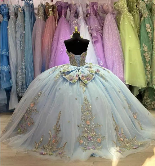Sage Green Quinceanera Dress Strapless Floral Applique Tulle Ball Gown   Msikoods Official Store