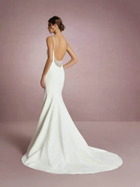 Mermaid Wedding Dress Spaghetti Straps Backless Satin Bridal Gown Ms2509251