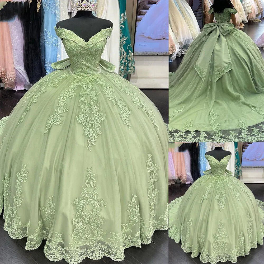 Quinceanera Dress Lace Applique Ball Gown Off Shoulder Princess Tulle Formal Gown Ms2605062