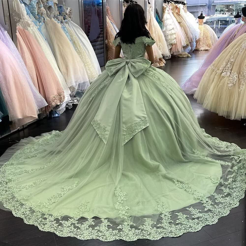 Quinceanera Dress Lace Applique Ball Gown Off Shoulder Princess Tulle Formal Gown Ms2605062