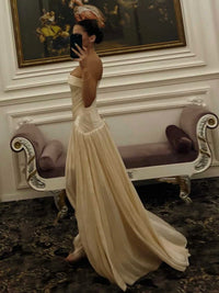 Champagne Strapless Pleated Shiny Evening Dresses Women's Long Prom Dress Ms2604171