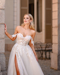 Off Shoulder Sweetheart Civil Wedding Dress High Slit Tulle A-Line Bridal Gown Ms2505223