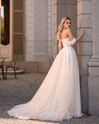 Off Shoulder Sweetheart Civil Wedding Dress High Slit Tulle A-Line Bridal Gown Ms2505223