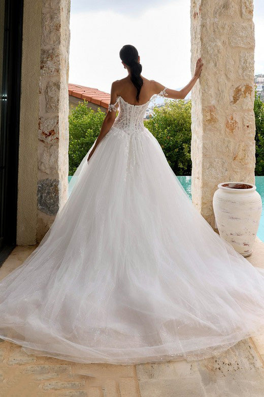 Ball Gown Wedding Dress Lace Appliques Corset Off Shoulder Bridal Dress Ms2602066