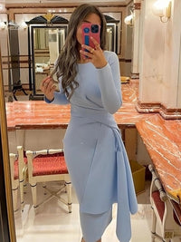 Long Sleeve Formal Dress Asymmetrical Draped Midi Prom Dress Office Cocktail Dress Ms2505085