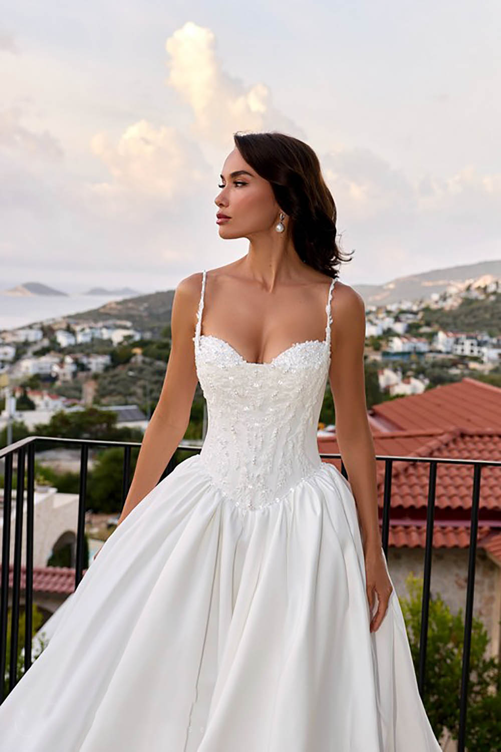 spaghetti strap satin ball gown wedding dress GLS GL3716 Long Corset A Line Bridal Wedding Dress