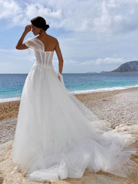 Langärmelige Brautkleider für die Braut, Brautkleider mit V-Ausschnitt, Spitzentüll, Brautkleider für Frauen mit Schleppe