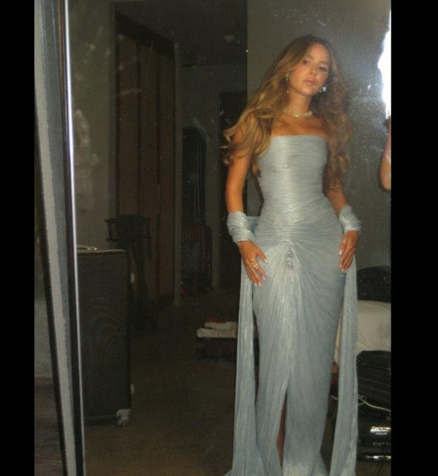 Long Bodycon Prom Dress Strapless Slit Evening Formal Gown with Shawl Ms26041461